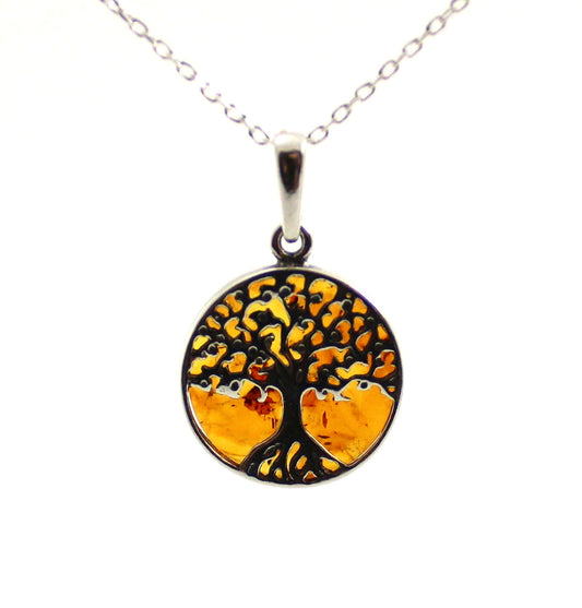 Baltic Amber Tree of Life Pendant with Silver