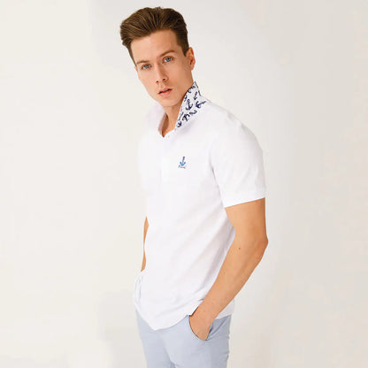 Anemoss Anchor Men's Polo Collar T-Shirt, Whit