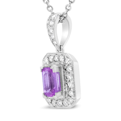 18K White Gold 6x4mm Pink Sapphire and 1/4 Cttw Pave-Set Round Diamond Pendant 18" Necklace - (H-I Color, VS1-VS2 Clarity)