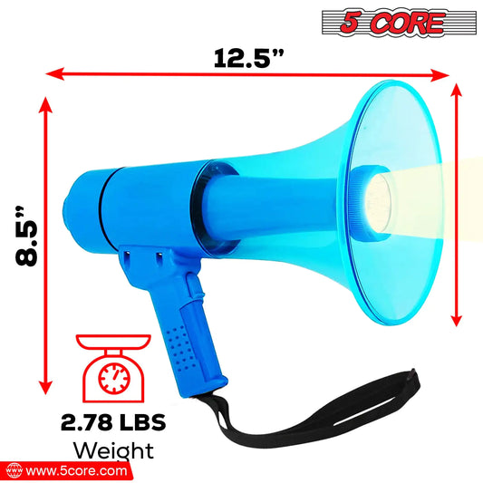 5Core Megaphone Bullhorn Speaker w Siren LED Light Adjustable Volume Bull Horn