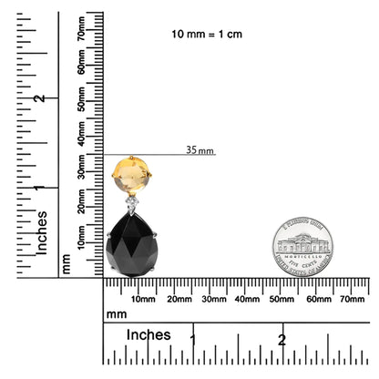 18K White and Yellow Gold Diamond Accent and Round Yellow Citrine and Pear Cut Black Onyx Dangle Drop 18" Pendant Necklace (G-H Color, SI1-SI2 Clarity)