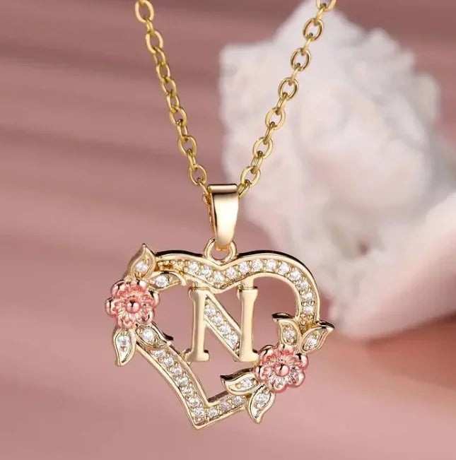 Fashion Hollowed-out Love Heart Flowers Letter Necklace