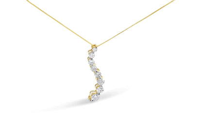 AGS Certified 14k Yellow Gold 3.0 Cttw Baguette and Brilliant Round-Cut Diamond Journey 18" Pendant Necklace (G-H Color, I1-I2 Clarity)