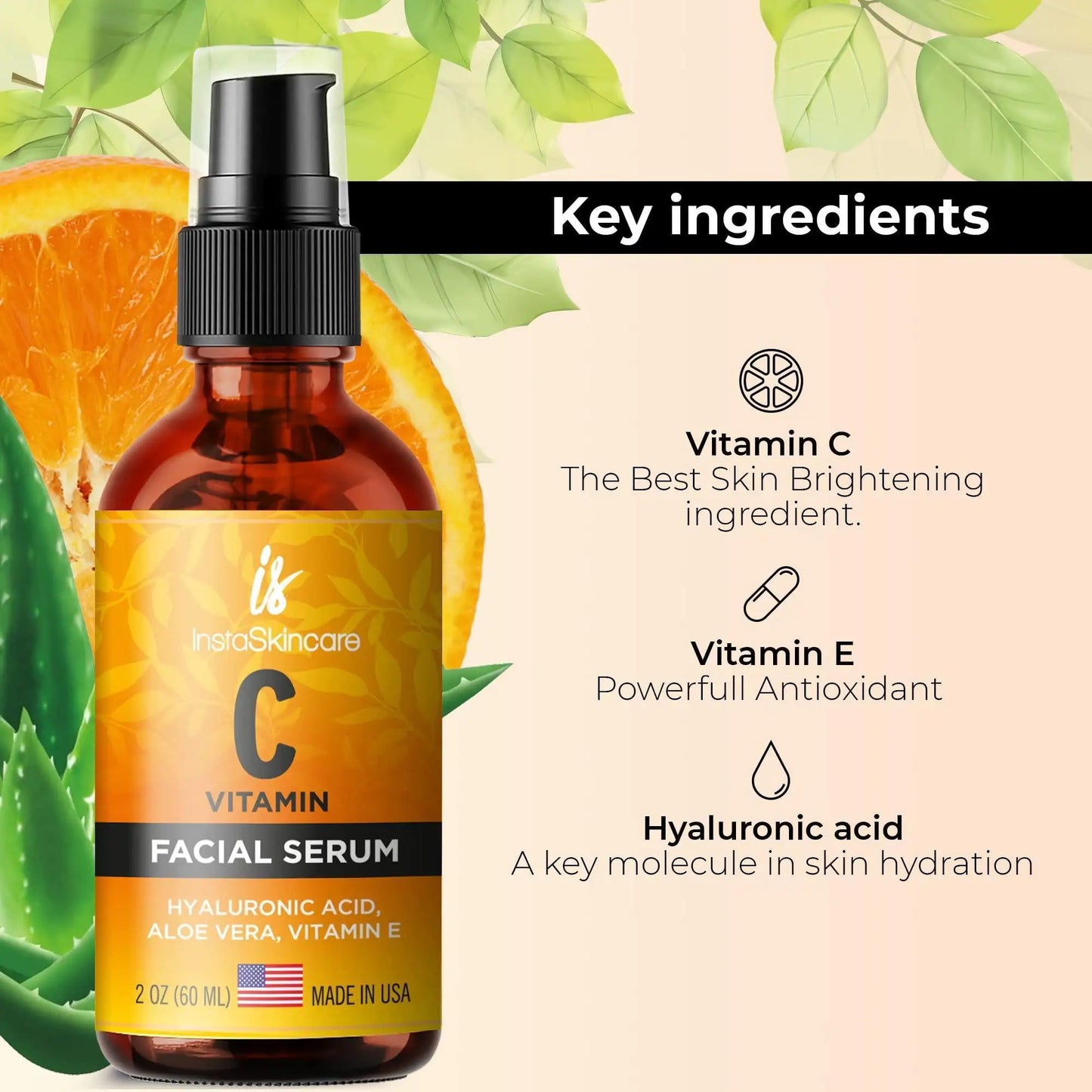 Vitamin C Serum for Face with Hyaluronic Acid Vitamin E Anti Aging Big Size 2 Oz