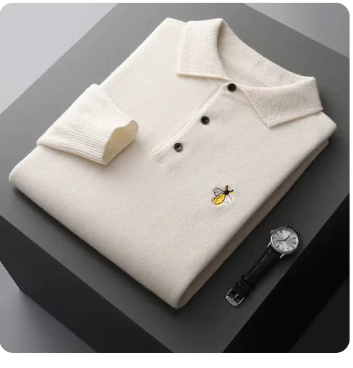 Men's Solid Color Polo Collar Knitted Cardigan