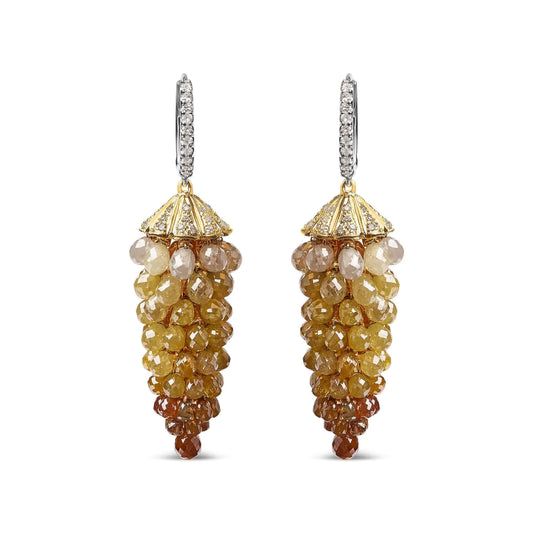 14K White and Yellow Gold 38.0 Cttw Mixed Fancy Color Rose Cut Diamond Honeycomb Drop and Dangle Earring (H-I Color, I3 Clarity)