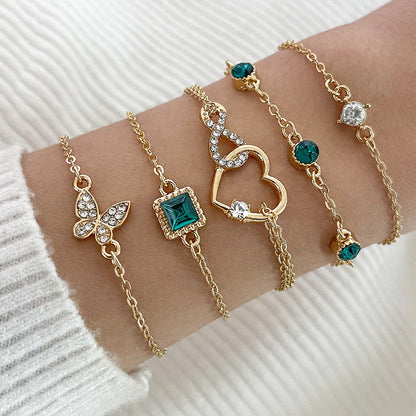 Bohemian Green Crystal 5pc Bracelet Set