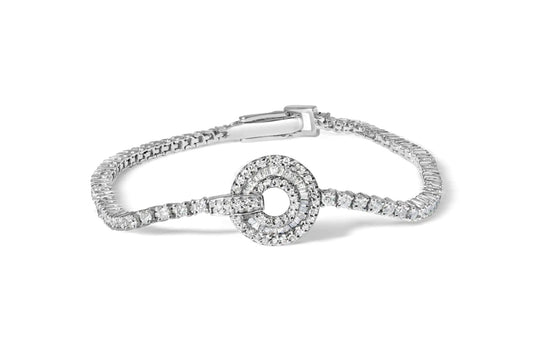 14K White Gold 2 1/2 Cttw Diamond 7" Classic Tennis Bracelet with Medallion Station (H-I Color, I1-I2 Clarity)