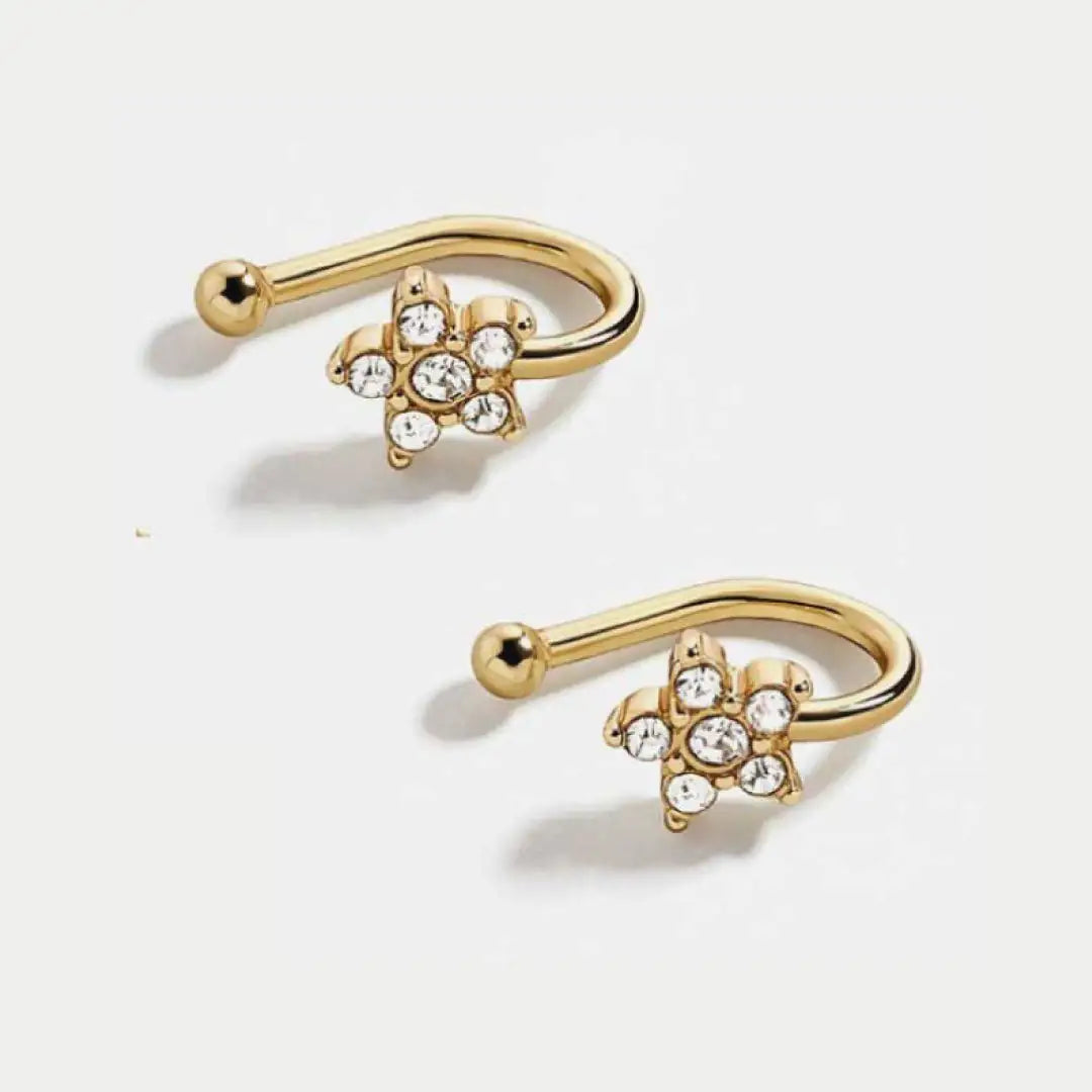 Dhalia Ear Cuffs Set of 2 featuring delicate rhinestone 5-petal flower design.