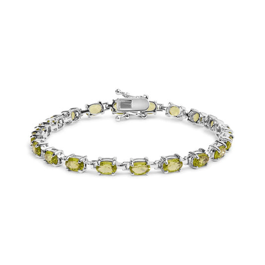 .925 Sterling Silver 10.0 Cttw Oval Shaped Created Green Peridot Link Bracelet - 7 inches"