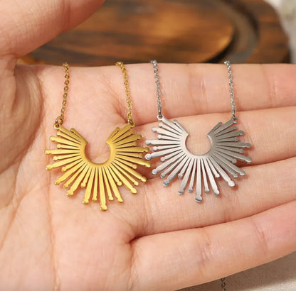 18K Gold-Plated Titanium Steel Sunflower Necklace for Women