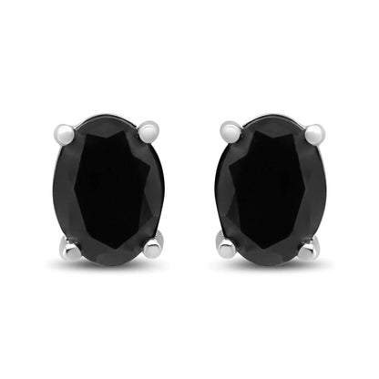 14K White Gold 1/2 Cttw Round Brilliant-Cut Black Diamond Classic 4-Prong Stud Earrings with Screw Backs (Fancy Color-Enhanced, I2-I3 Clarity)