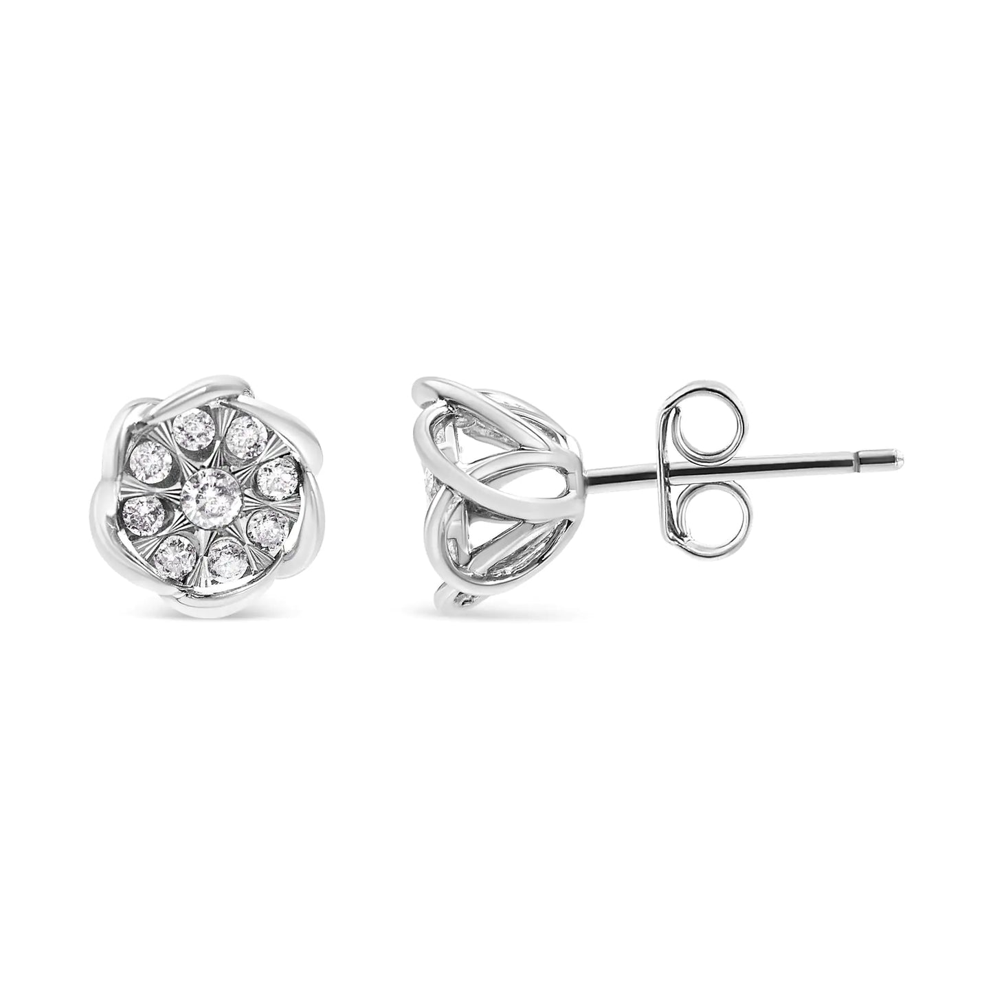 10K White Gold 1/2 Cttw Diamond Floral Cluster Swirl Stud Earrings (H-I Color, I1-I2 Clarity)