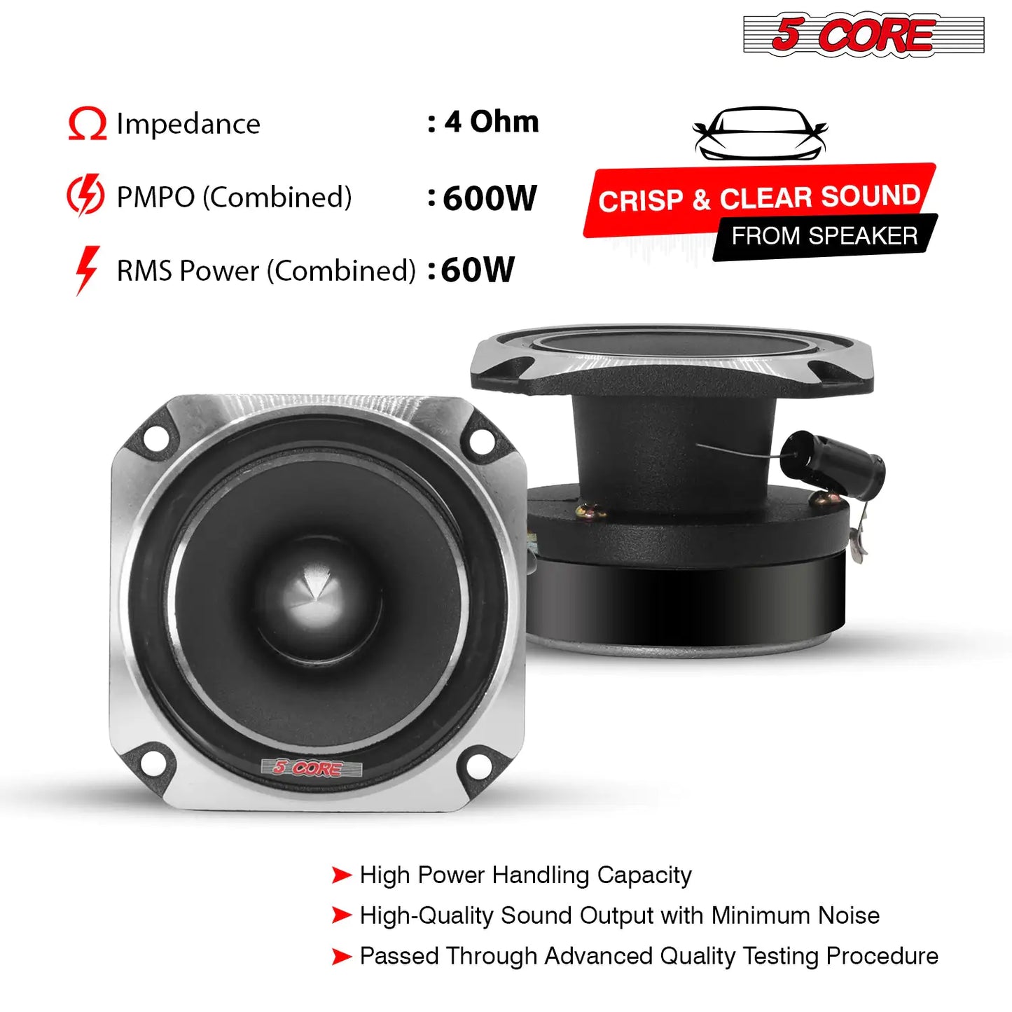 5Core Tweeters Speakers Car Audio Pair 600W Peak 3.5 Inch Super Bullet Tuiters Para Sonido Para Carro